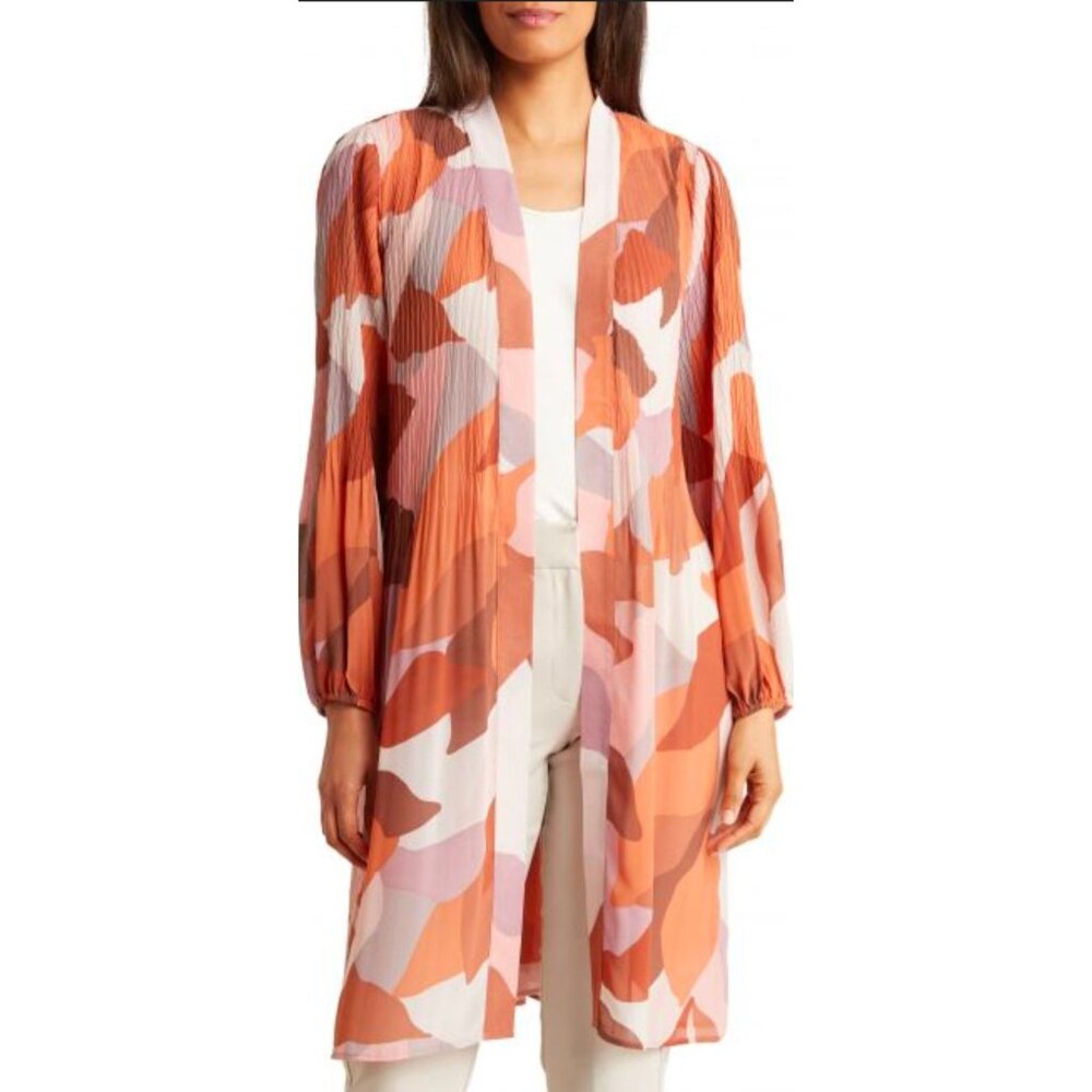 DR2 Release Pleated Kimono NWT Womens 2X Long Open Front Cardigan With‎ Abstract